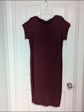 Natalia Wine Short-Sleeve Midi Dress